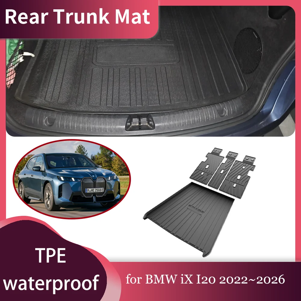 Car Trunk Mat for BMW iX I20 2022~2026 2023 2024 TPE Waterproof inside Liner Trunk Seat back Pad Storage Tray Part Accessories