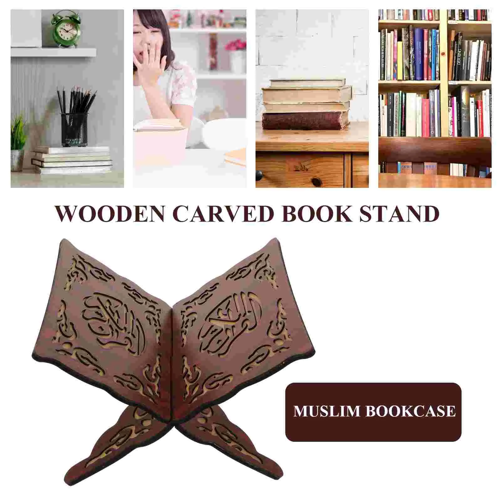 Eid -Fitr Bookshelf Hands-free Holder Islamic Folding Muslim Festival Decoration Wooden Display Stand Prayer