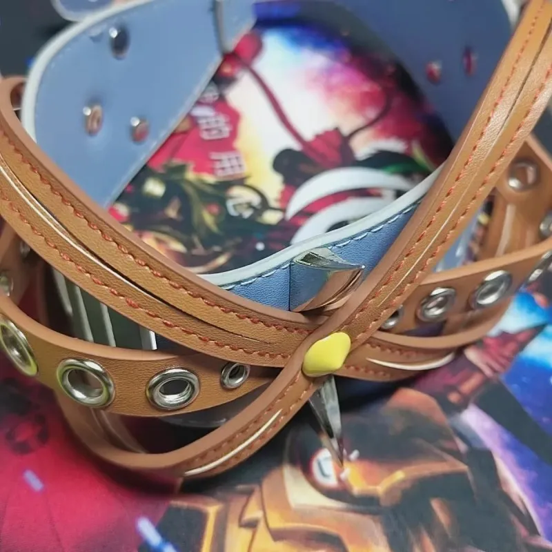 HUANZHI Brown Blue Leather Y2K Collar Cyberpunk Futuristic Unisex Necklace Choker Personalized Exaggerated Jewelry For Women