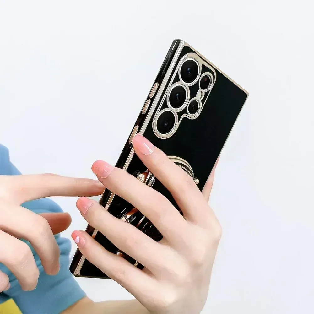 Luxury Astronaut Stand case for Samsung Galaxy S21 S22 Plus S23 FE S24 Ultra Slim Fit Soft Shockproof Bumper Electroplated Cover