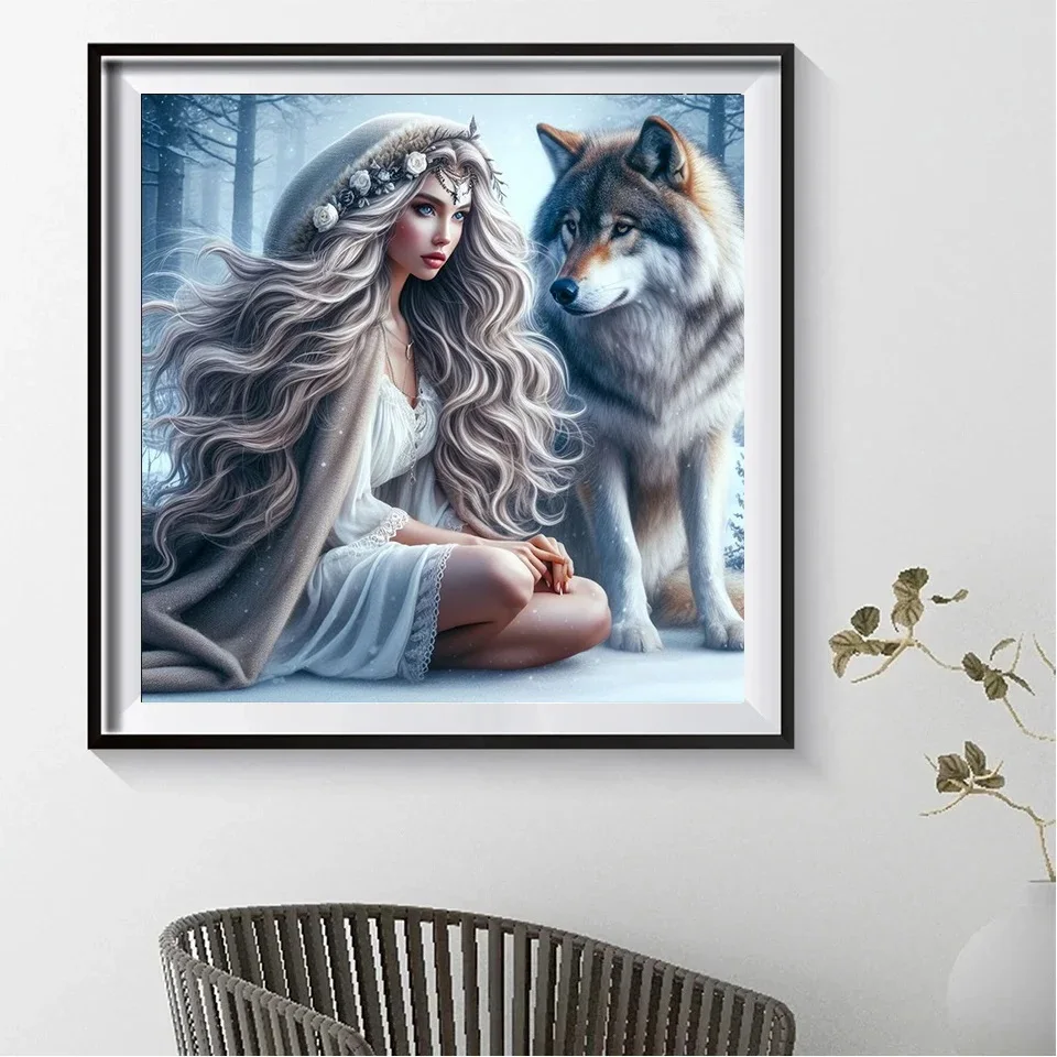 Animal Diamond Painting Wolf New Collection Indian Girl Mosaic Full Round Square Flower Arts And Crafts Bedroom Decoration