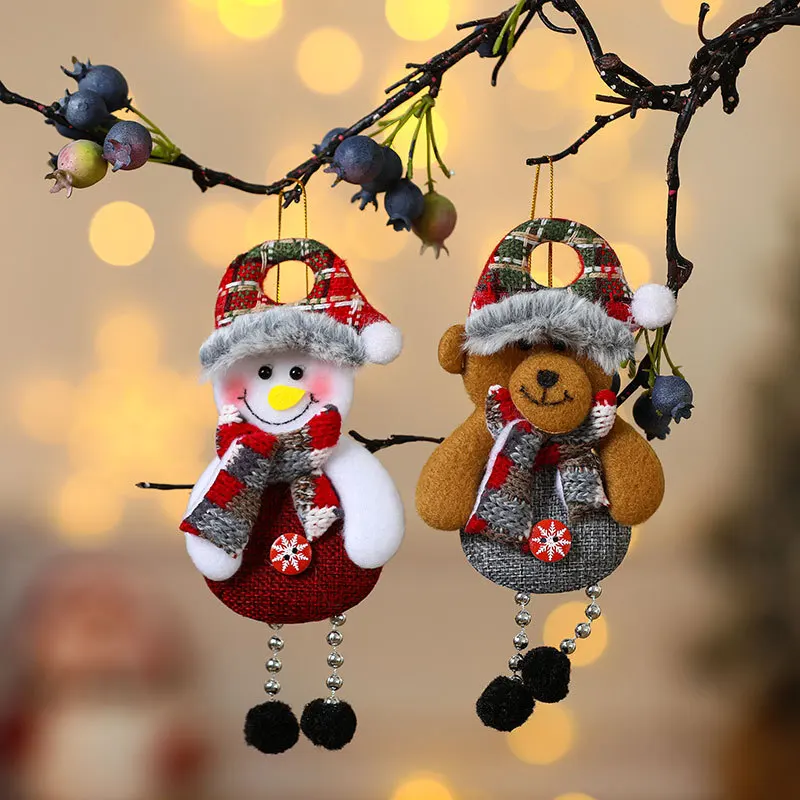 Décorations d'arbre de noël en peluche, jouets suspendus, ensemble d'ornements de noël, décorations de bonhomme de neige, pendentifs suspendus, poupées