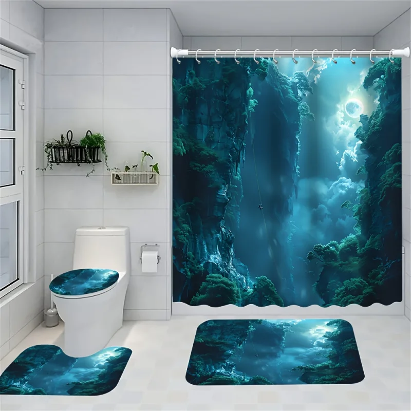 1/4Pcs Extreme Adventure Printed , Decorative Bathroom Set Includes Waterproof Shower Curtain, Non-Slip Floor