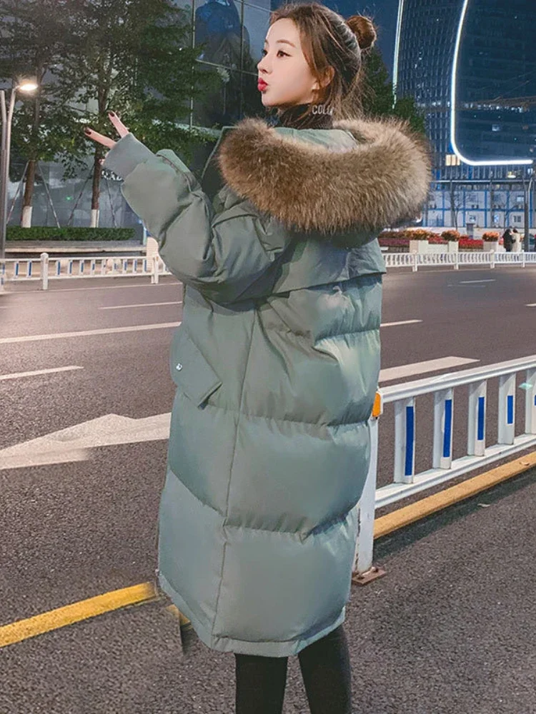 

Fashion Midi-Length Down Jacket Winter New Korean Casual Hooded Bread Coat Loose Thicken Plus Size Cotton Jackets Women