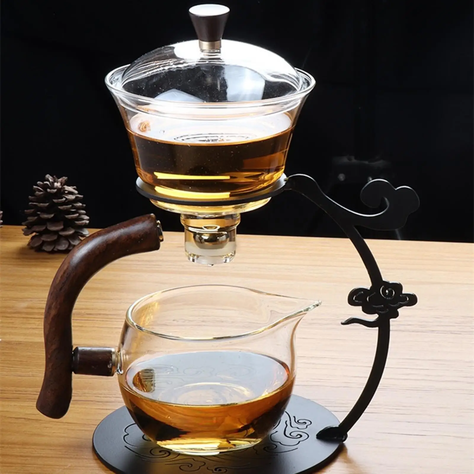 Imagem -04 - Lazy Kungfu Glass Tea Conjunto com Infusor de Drip Pot Tea Maker Resistente ao Calor Bule Semiautomático para Chá Café Aço Inoxidável