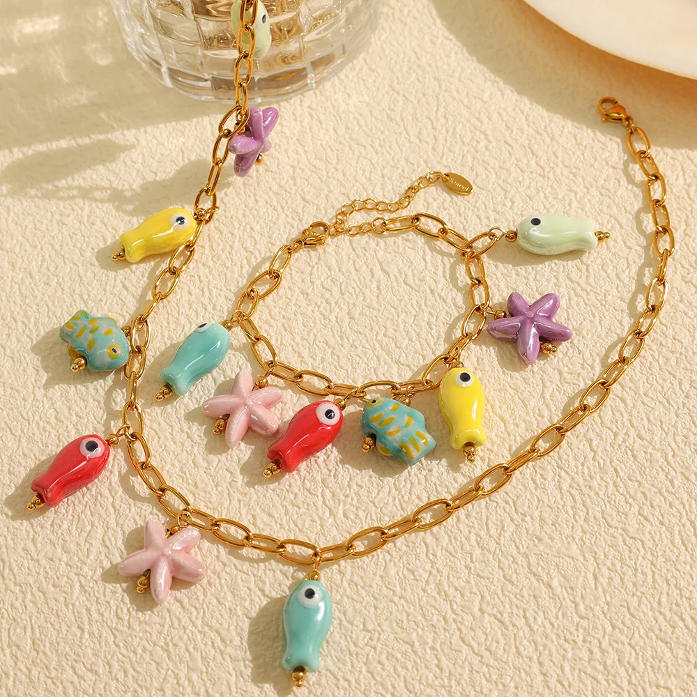 

Keen on Ccean Themed Necklace Fashionable Casual Colored Ceramic Bracelet Summer Beach Breeze