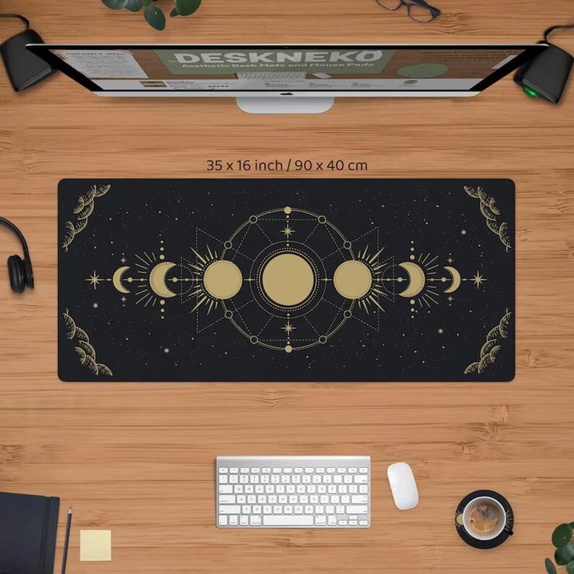 Keyboard XXL Deskpad Long Mouse Pad Non-Slip Moon Desk Mat Large Mousepad Xxl Celestial Black Gold Space Soft Astrology Deskmat