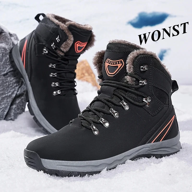 

Mens Hiking Shoes High Grade New Winter Casual Anti Slip Warm Thick Soled Cotton Shoes High Top Comfortable Plush Snow Boots
