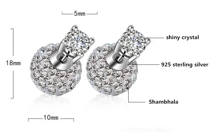 High Quality Fashion Shiny Crystal Shambhala Ball Female 925 Silver Needle Ladies Stud Earrings Jewelry Birthday Gift Cheap