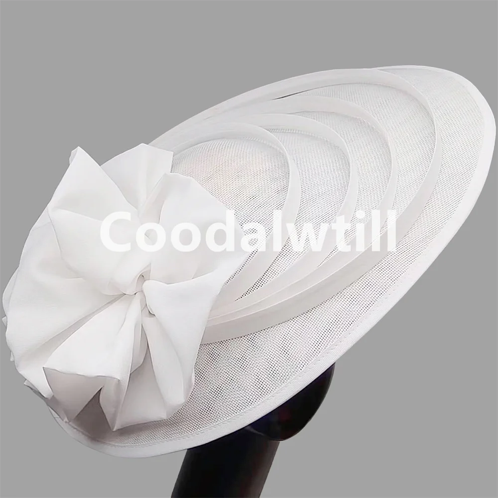 

Kentucky Derby White Big Fascinator Hats With Flower Women Formal Dress Church Headpiece Femme Mariage Chapeau Cap Party Pillbox