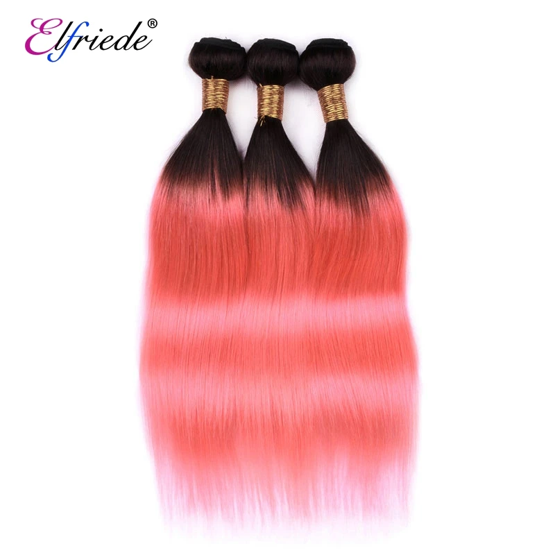 Elfriade-extensiones de cabello humano T1B/Pink, mechones de cabello humano liso de color ombré, Remy 100%, 3/4 mechones, Ofertas