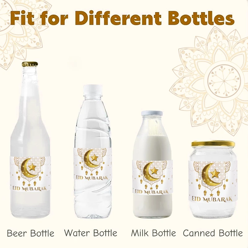 10pcs Eid Mubarak Bottle Wrapper Paper Sticker Ramadan Kareem Festival Party Decor Water Bottle Label Muslim Islamic Eid Al-fitr