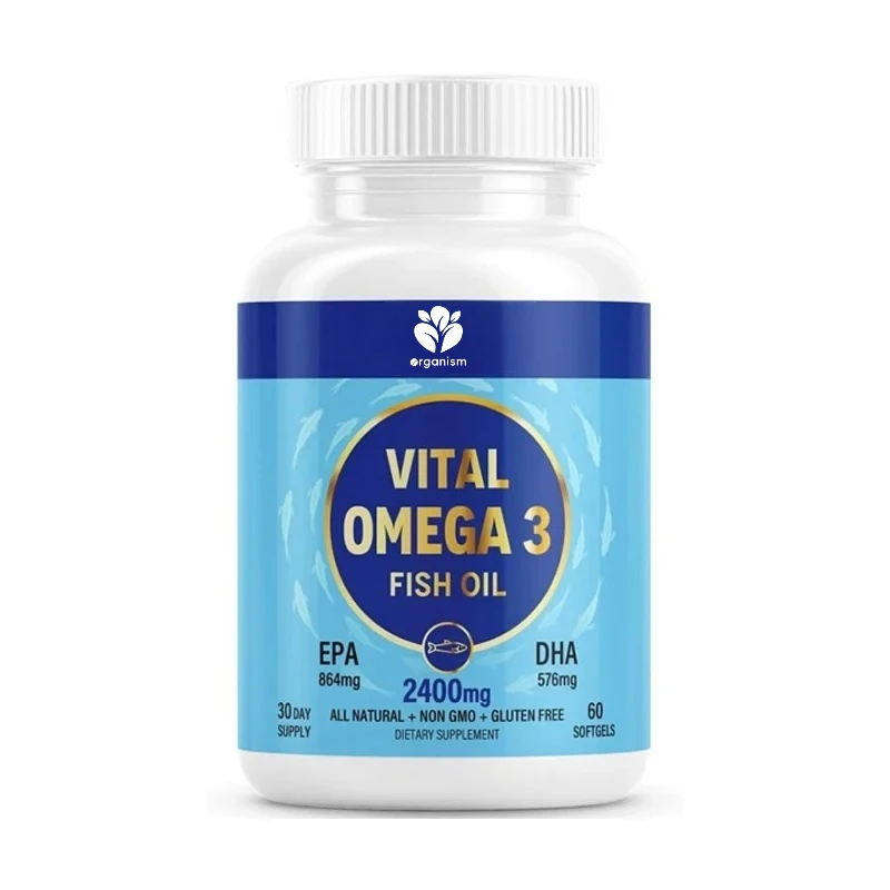 

Omega-3 fish oil supplement 2400mg promotes physical health | Non GMO, gluten free, sugar free