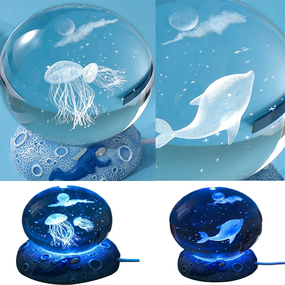 Crystal Ball Night Lights USB 3D Atmosphere Lamp Glowing Sea Jellyfish Table Night Lamp Table Decorations Kid Gifts Night Lamp