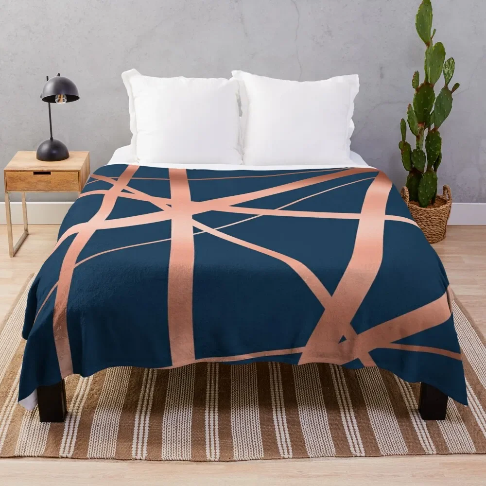 

Navy Rose Gold Luxe Throw Blanket Elegant Warm Throw Blanket for Hotel Home