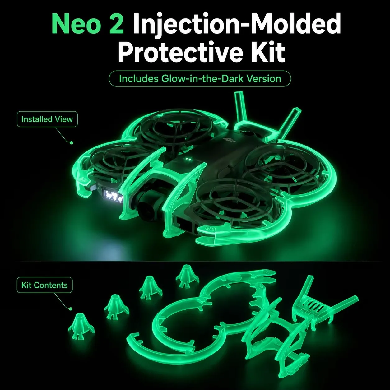 Fluorescent Luminous Accessory Set for DJI NEO 2 FPV Anti-Collision Protector Bumper Bar Gimbal Bar Anti-Drop Protection Tail