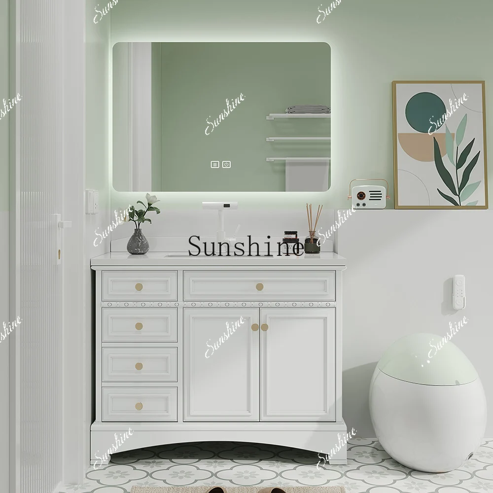 

Large and small apartment floor-to-ceiling wash basin cabinet combination marble bathroom paint FT
