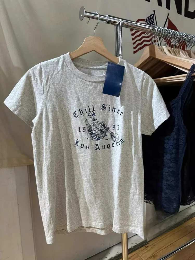 Cartoon Graphic Letters Print T-shirt Women Summer Short Sleeve O-Neck Pullover Tops Cotton Casual Rock Streetwear T-shirt Y2k