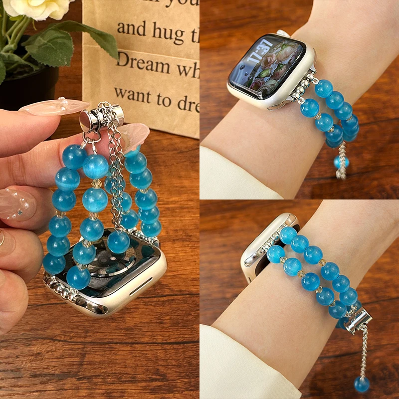 

Каменный ремешок Pop Cat Eye для IWatch Ultra 10 9 8 7 42 мм 40 мм 45 мм 44 мм 46 мм 49 мм Жемчужный женский ремешок для Apple Watch 38 40 41 мм 6 5