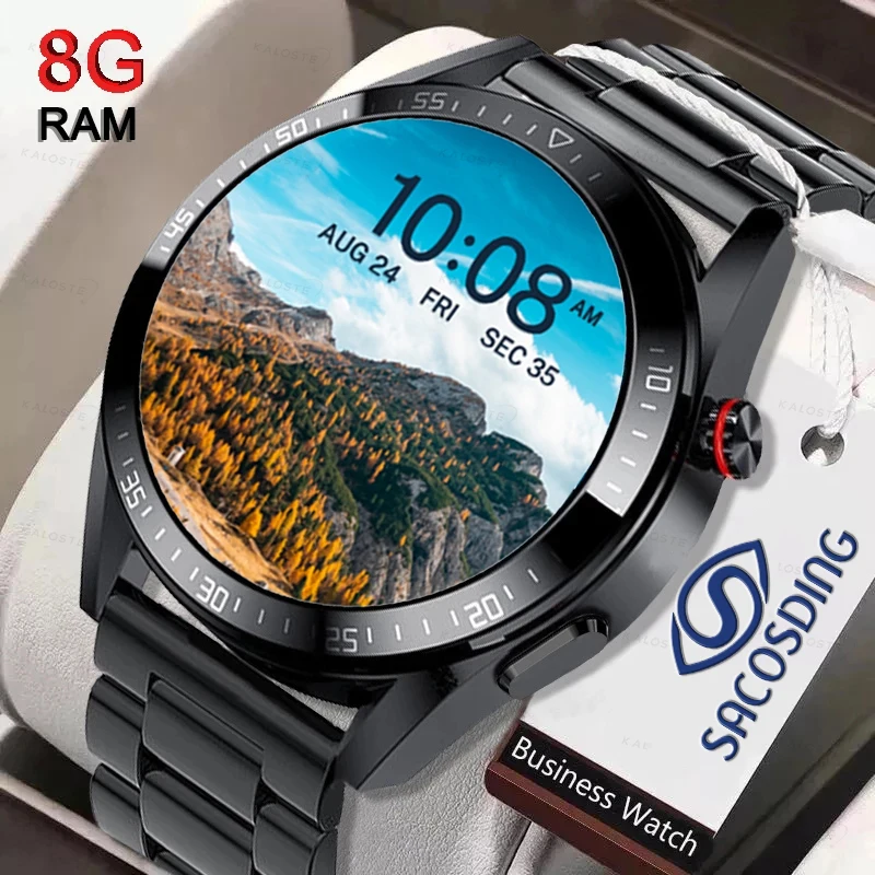 Top! New Smart Watch Mens 8G Memory Local Music Player 454*454 AMOLED Screen Bluetooth Call Sports Man Smartwatch For Samsung