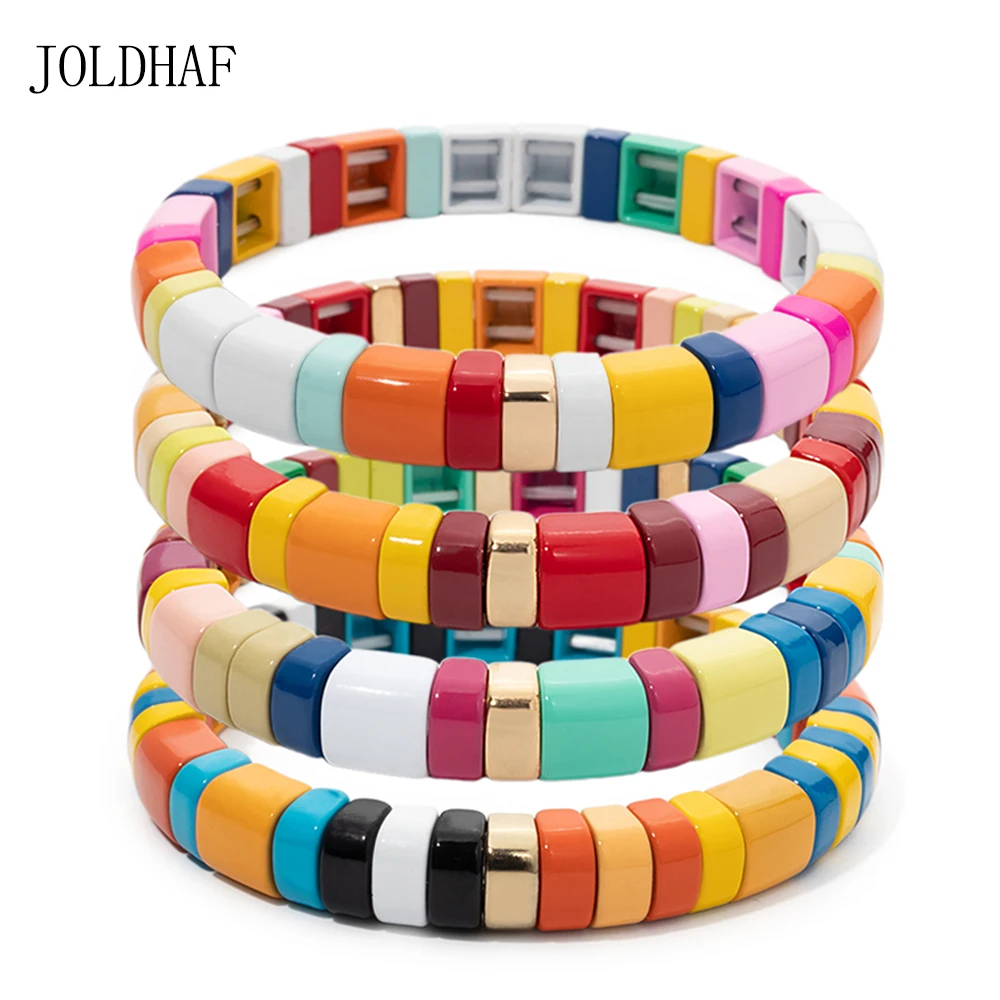 2024 New Arch 6X8MM Shape Colorful Enamel Bracelets For Women Colorful Elastic Beaded Boho Bangle For Women Accessory