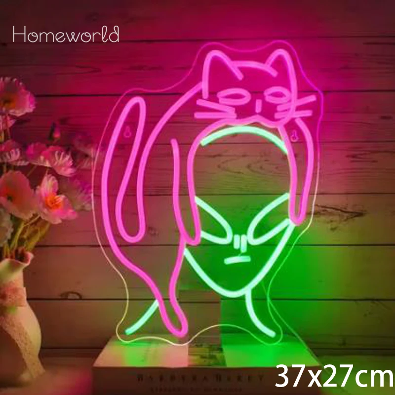 Aliens Cat Neon Sign Funny Green Aliens LED Neon Light Sign For Art Wall Decorations Game Room Party Birthday Gifts Home Decor