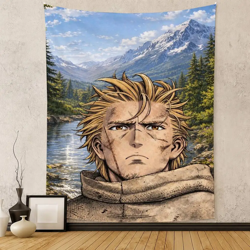 A-Anime Vinland Saga Thorfinn Flag Digital Printing Banner for Garage Wall Out Door Decoration