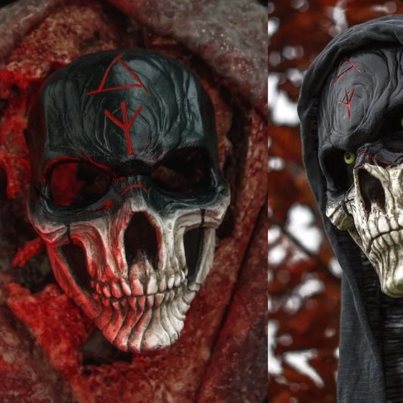 Halloween horror thriller Black and Red rune skull mask carnival cos candy party game Horror demon ghost cosplay headgear mask