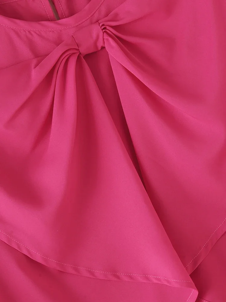 ZANZEA 2025 夏の女性の韓国 Tシャツシックなちょう結び半袖ブラウスパッチワーク O ネックトップスホリデーカジュアルルーズ固体チュニック