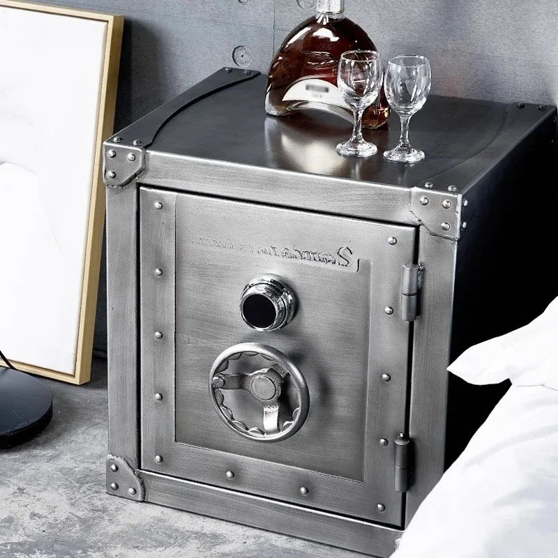 Armario de hierro forjado, mesita de noche con cerradura, mueble lateral de almacenamiento