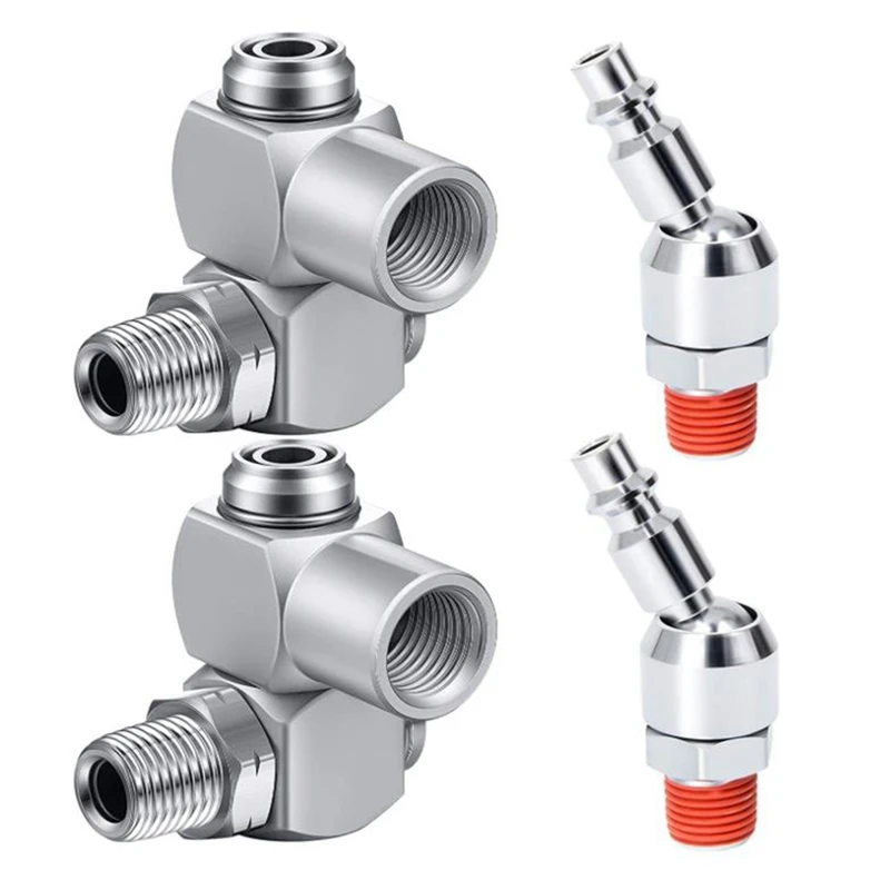 

4 Pieces 1/4 Inch NPT 360 Degree Swivel Air Hose Connector 1/4 Inch Swivel Air Plug Air Fittings Connectors