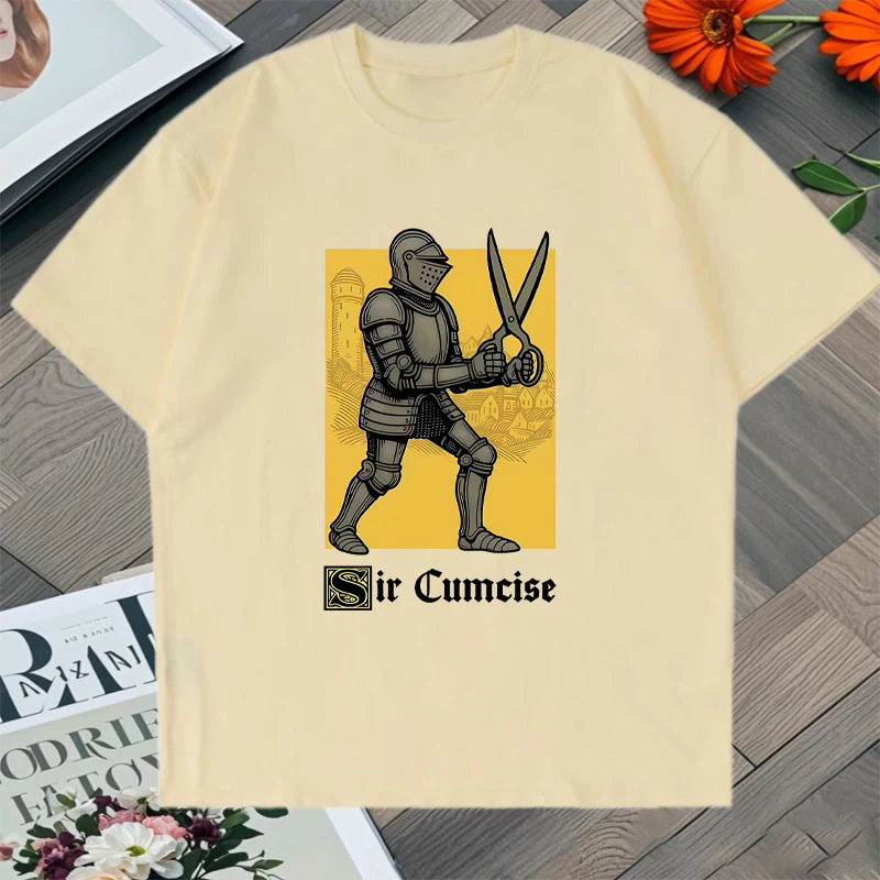 Knight Sir Cumcise Graphic Oversized T Shirt Men Women Summer 100% Cotton Short Sleeves T-shirt Streetwear Tops Unisex clothing