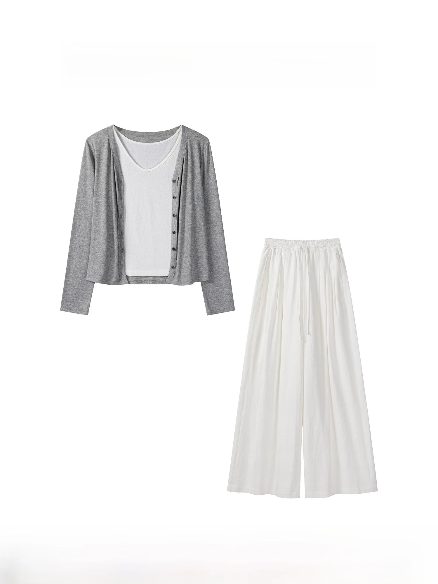 

Женский комплект Yuangang S: свитер-жилет с V-образным вырезом, кардиган и брюки с высокой талией, повседневный костюм из трех предметов, осенняя мода