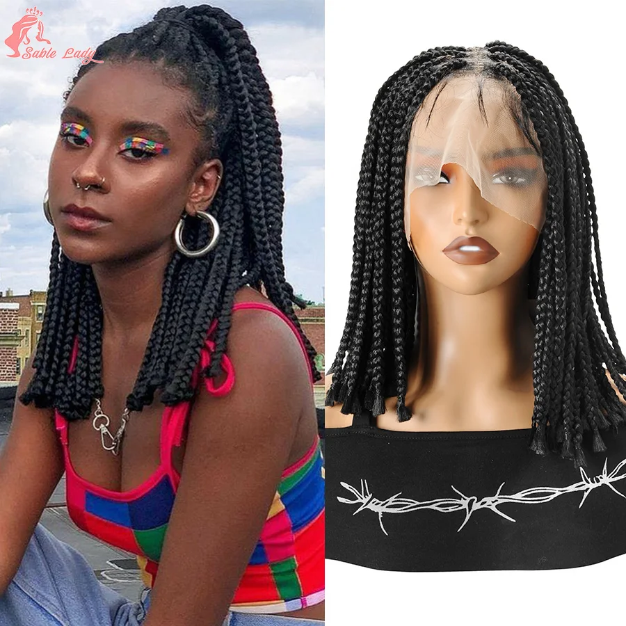 Short Dreadlocks Braids Synthetic Full Lace Braided Wigs Knotless Cornrows Braids With Baby Hair Tribal Square Box Braided Wigs