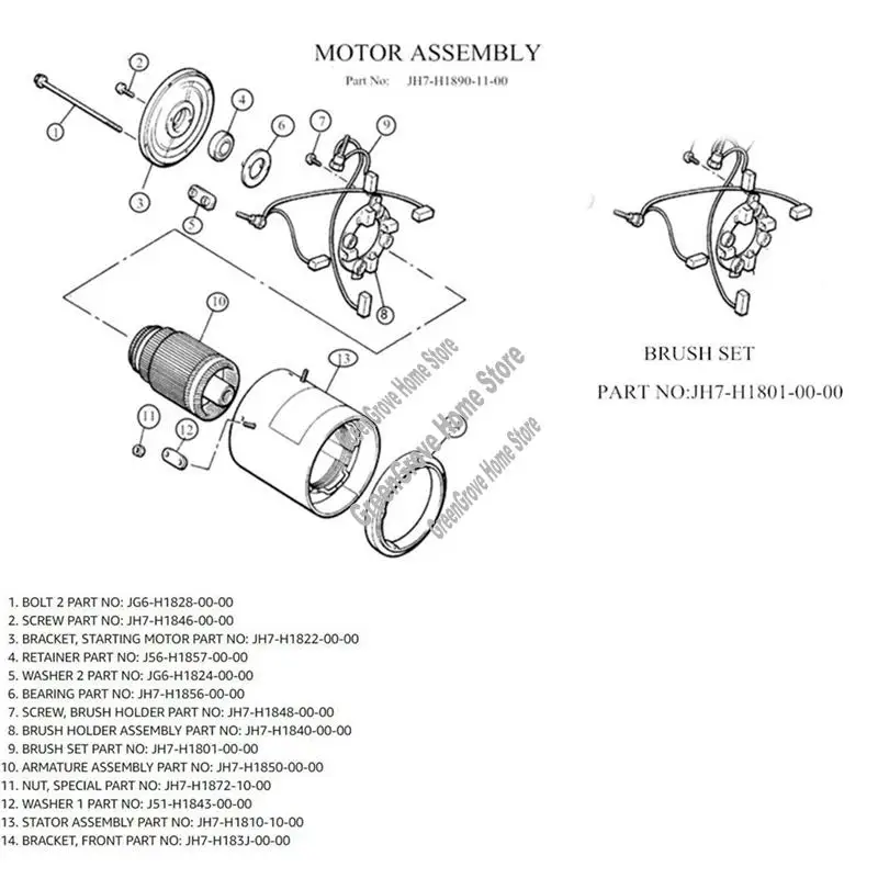 Motor Brush Replacement Kit Set For Club Car  Davidson  EZGO 1994-Up 36/48V- Part Numbers 1017946 102251901-A57M