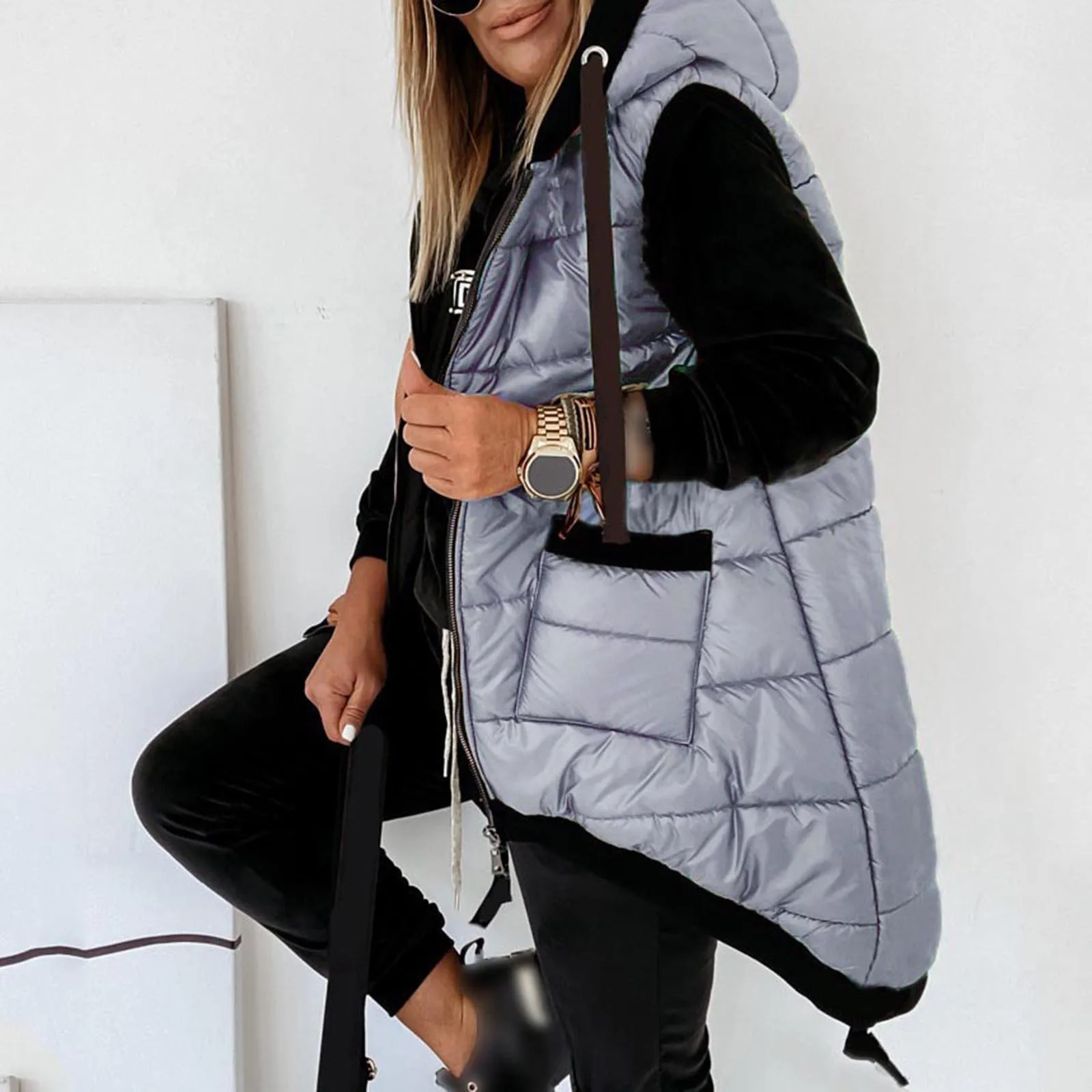 Sleeveless Hooded Down Vest Women Autumn Fashion Long Cotton Padded Jacket Female Winter Warm Waterproof Waistcoat Streetwear