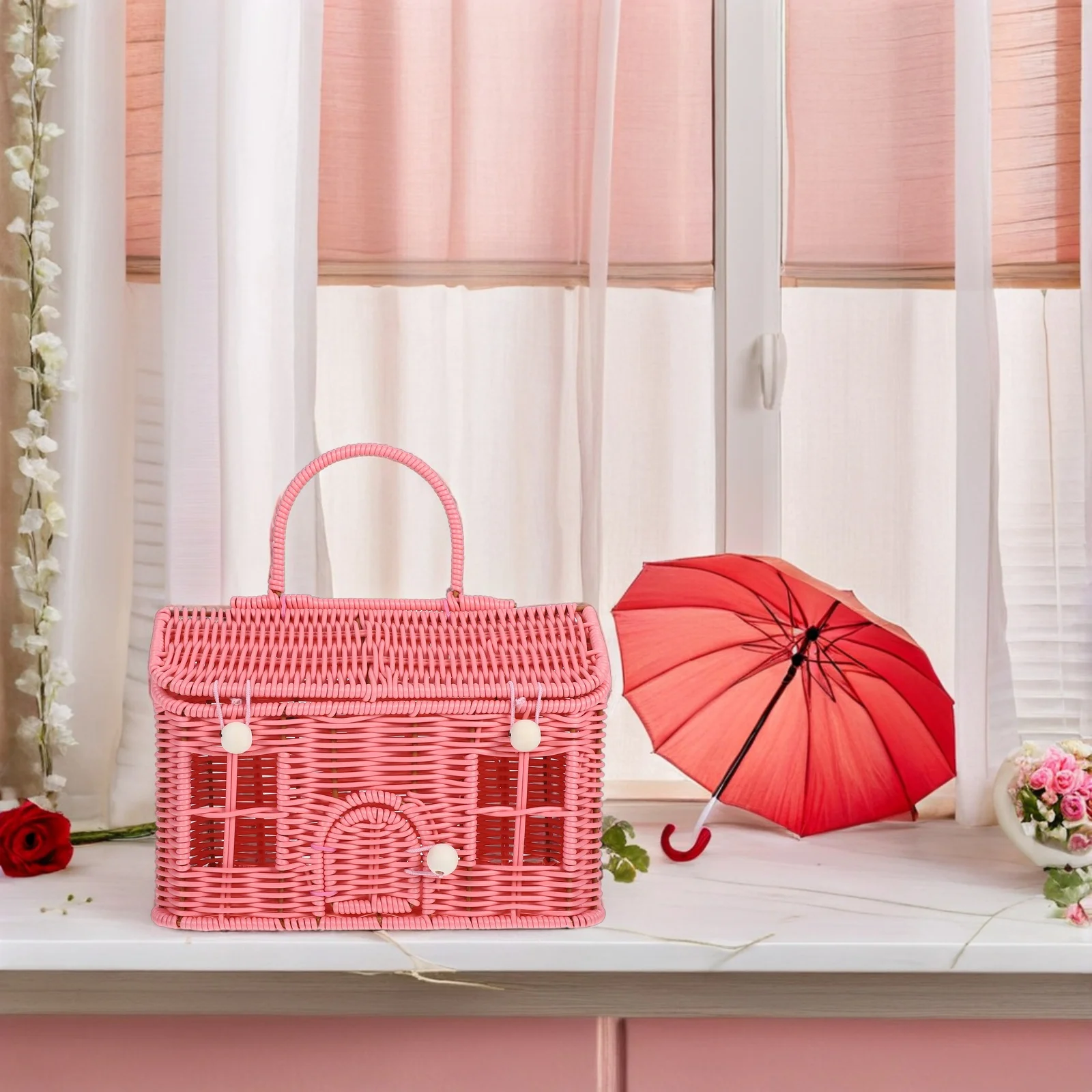 

1pc Vintage Style Woven Picnic Basket With Handle Small Storage Box For Wedding Home Use Large Capacity Sundries Organizer Bread