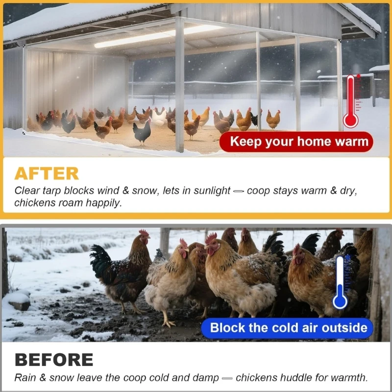 Weatherproof Transparent Poultry Shelter Cover Easy Installation Triangular Grommets For Outdoor Animal Safety 87HA