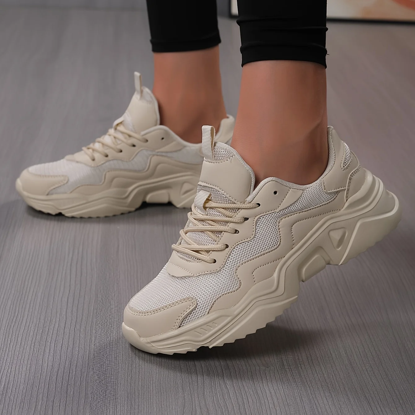 Casual Chunky Sneakers Women Fashion Girls White Sneakers Breathable Lace Up Platform Comfortable Lightweight Mesh Shoes