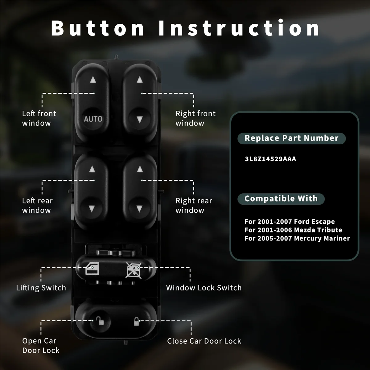 

#77D Automotive Parts & Accessories,Front Window Master Control Switch for Ford Escape Mazda Tribute,black