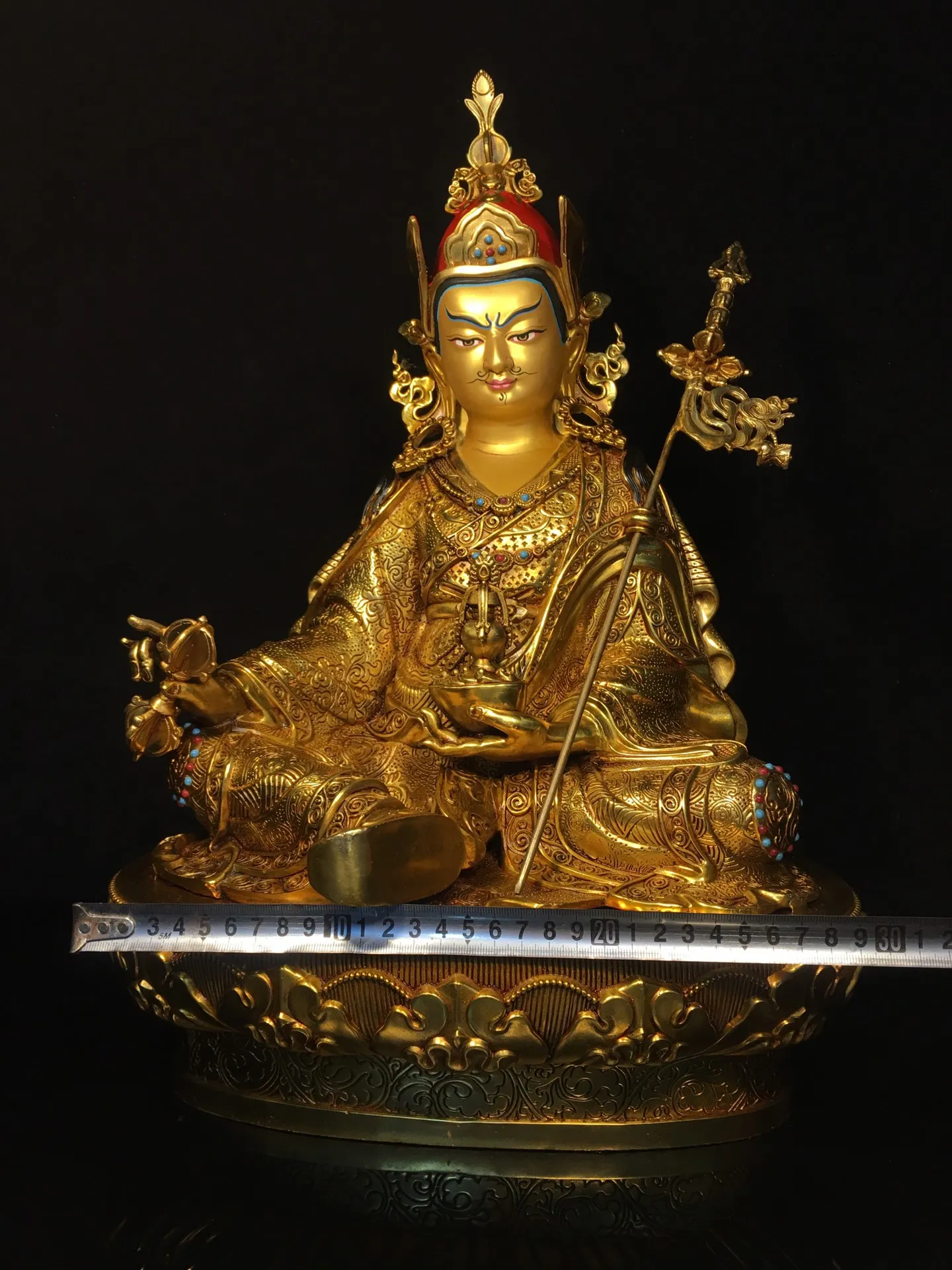 Bronze STATUE 46CM Nepalese craft copper gilded painting face Padmasambhava Guru Rinpoche master