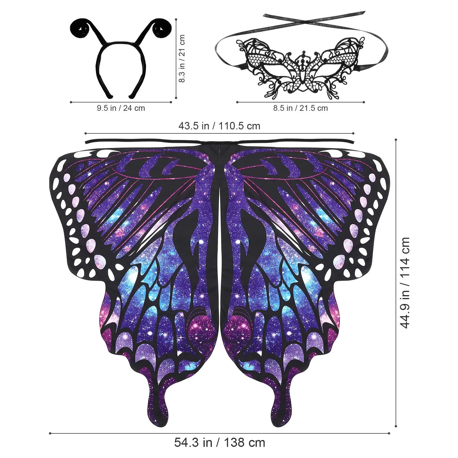 1 Set Cape Kit Butterfly Wings Mask Headband Children Butterfly Cosplay Party Carnival Dress Costume Wing cape for Girls