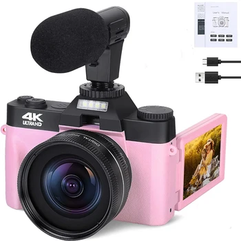 Flip Screen Digital Camera 48MP 4K Photo Camera Vlog Selfie Video Camera Youtube Livestream Wide Angle Macro Lens