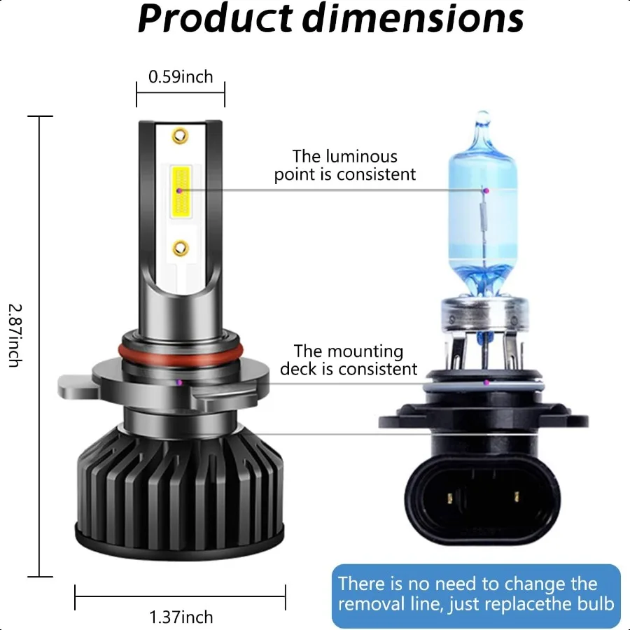 LED-Autoscheinwerfer mit integriertem Treiber, 6000 K, Frontscheinwerfer, weißes Licht, 9005, 2 Stück