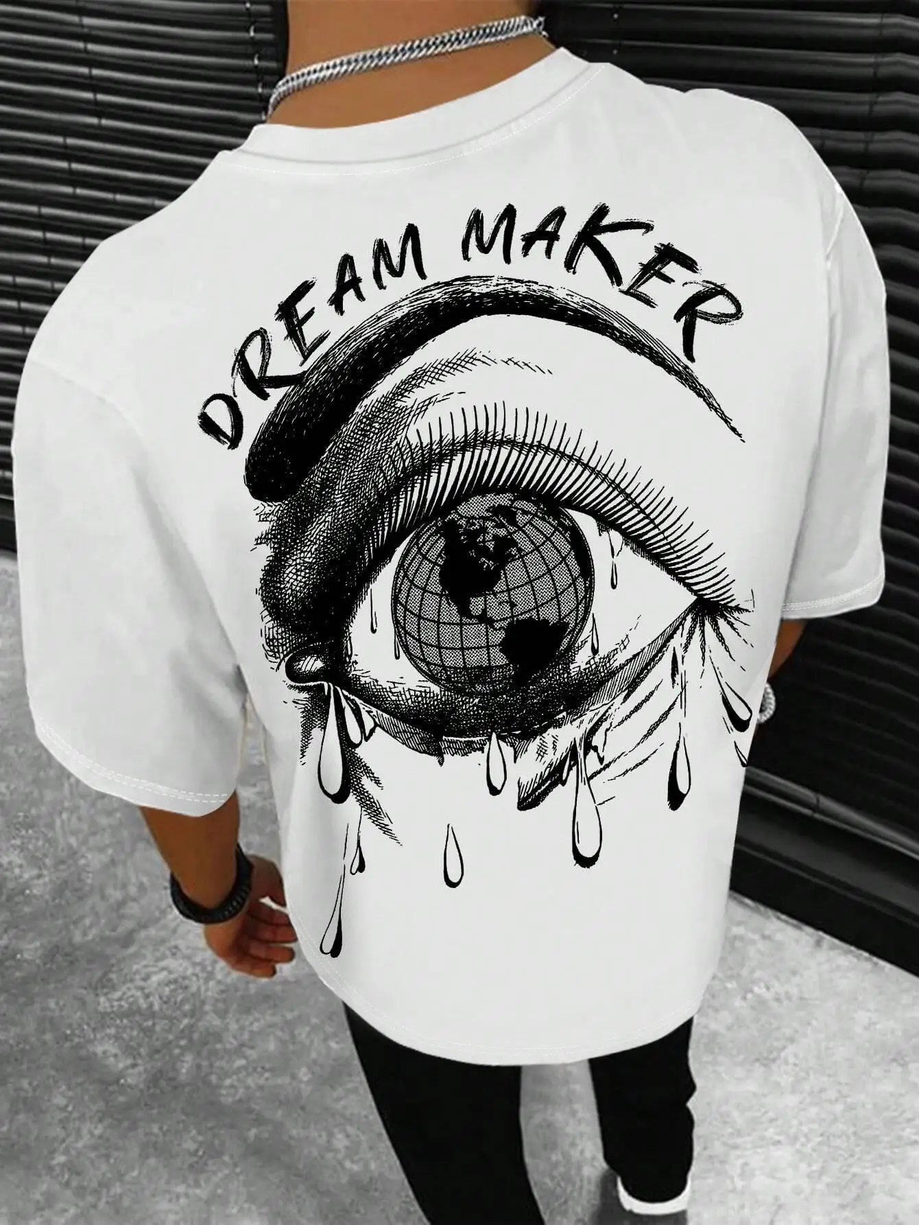 Dream Maker 찢어진 지구 프린팅 티셔츠, 남성 의류, 루즈한 티, 코튼 캐주얼 스트리트 티셔츠, 힙합 오버사이즈 티셔츠, 여름 