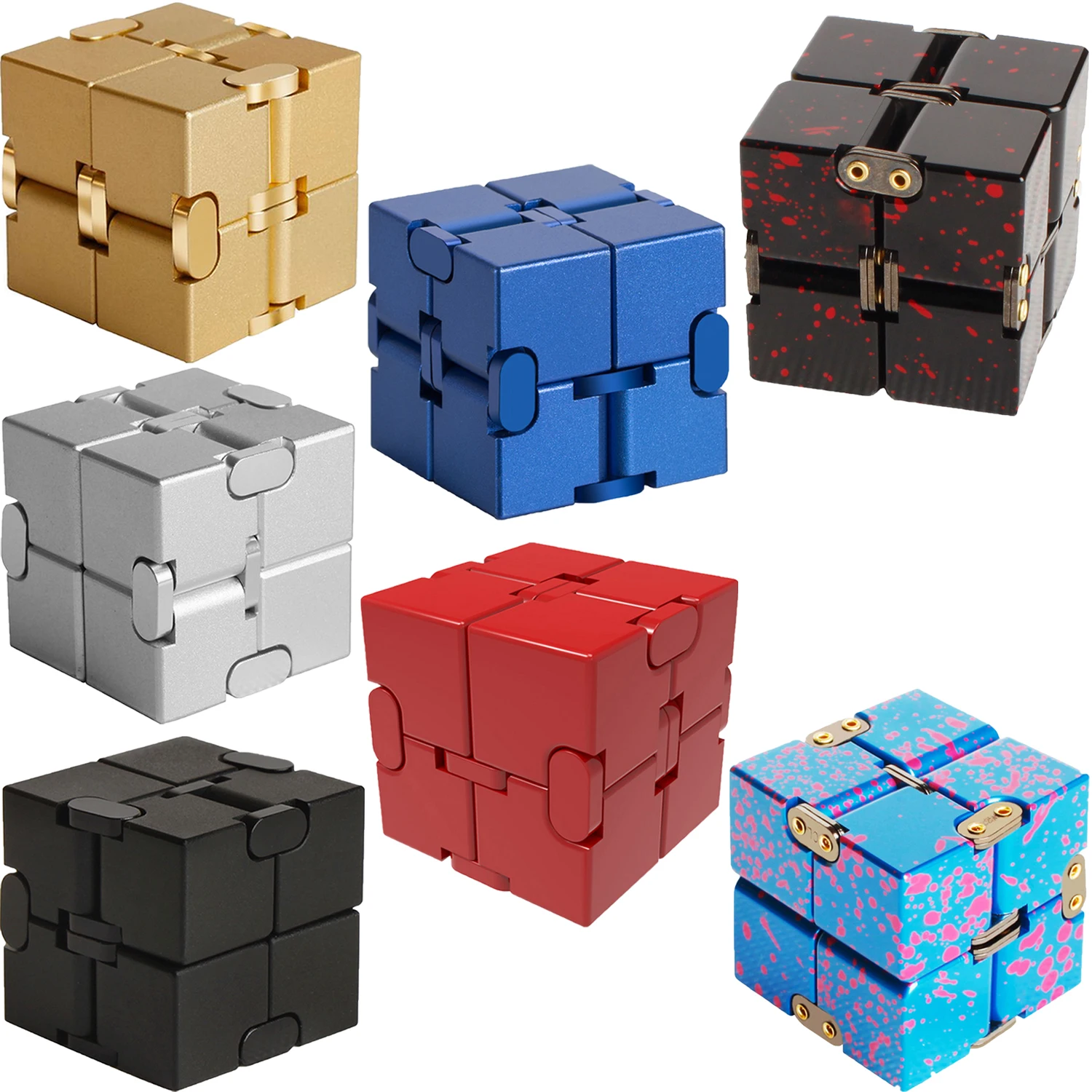 Kids Adults Mini Funny Aluminum Alloy Infinite Cube Puzzles Blocks Finger Office Flip Cubic Stress Anxiety Relief Children Toy