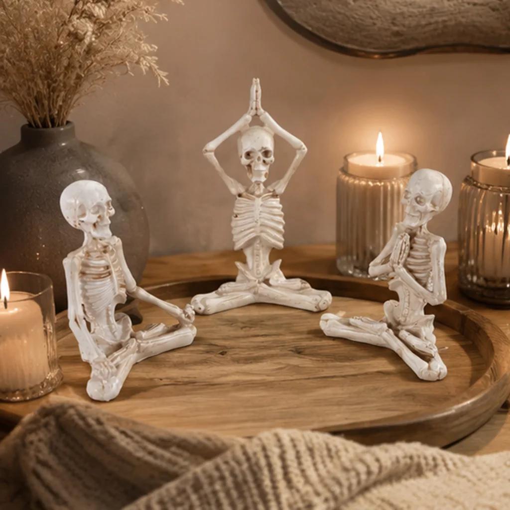 Skelett-Yoga-Figur aus Harz, Meditations-Statue, Gotische Dekoration, Zen-Totenkopf-Positur, Schreibtisch-Ornament, Halloween-Geschenk