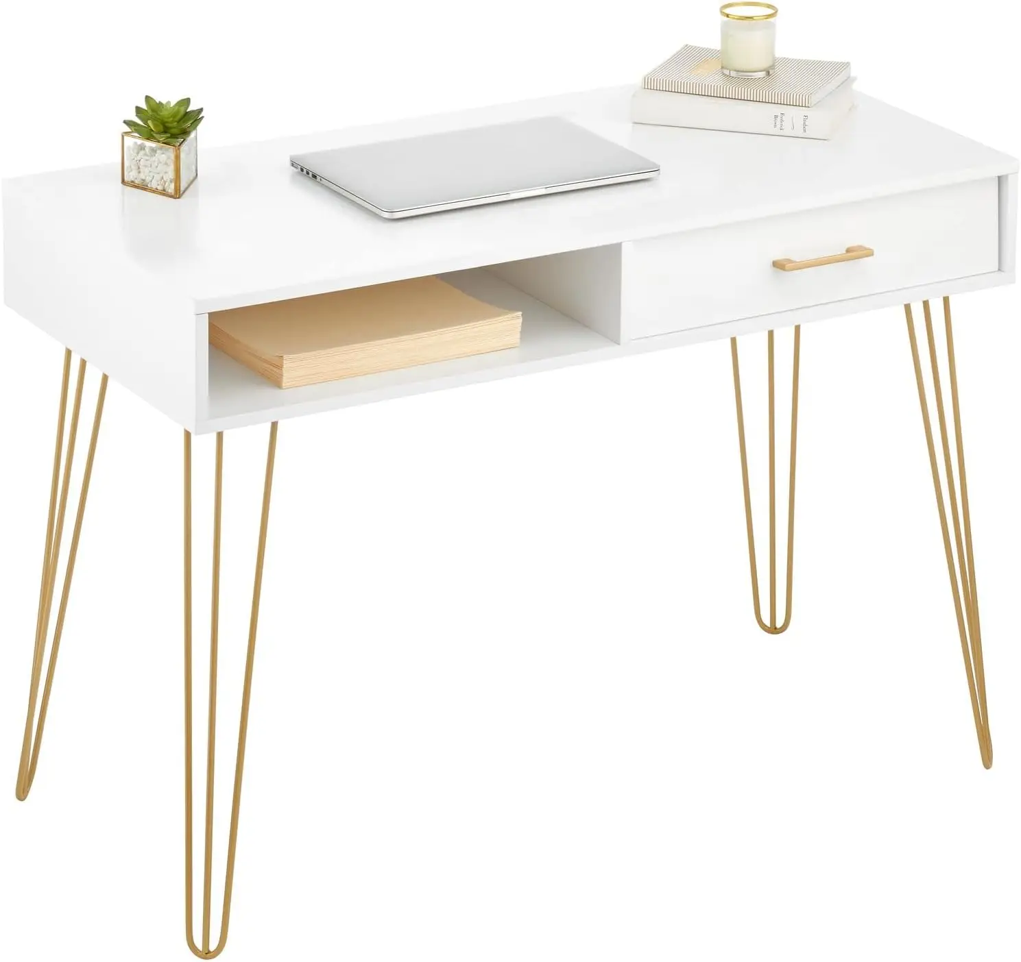 ！@Combohome Wood Modern Computer Desk Minimalist Desk and Computer Table with Drawer Simple Desk with Storage Cubby