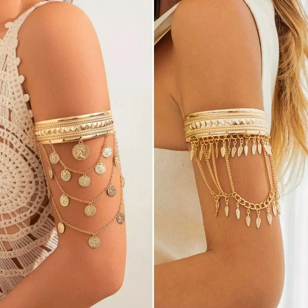 Neue Metall Quaste Arm Kette Einstellbar Mode Weit Offene Armreif Retro Arm Armband Frauen