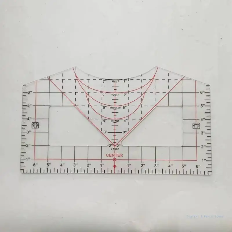 Regla camiseta acrílica M17F para diseño central, herramienta medición camisetas para prensa térmica